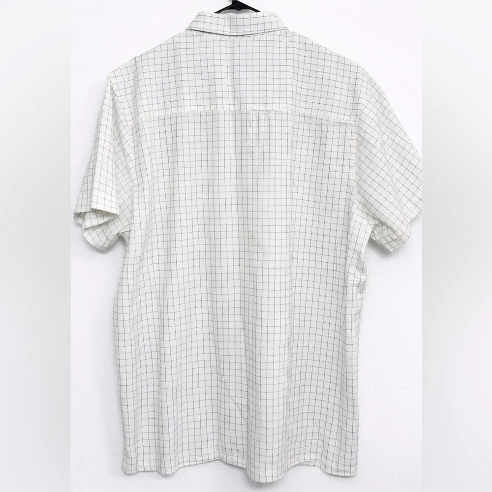Casual White and Blue Grid Men's Shirt - Picture 3 of 7